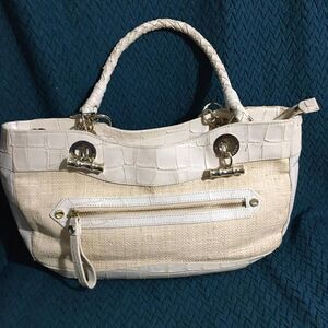 Elaine Turner Cream Leather Snake Texture Woven Bag